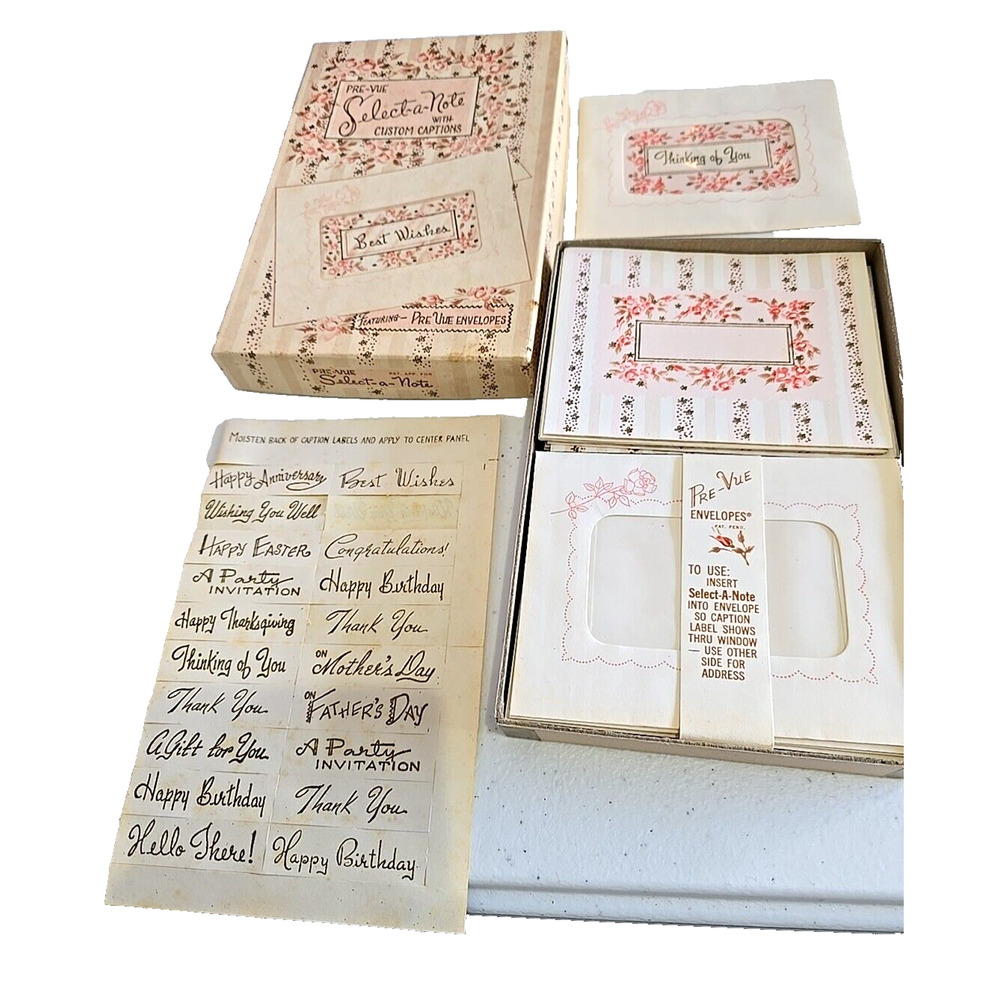 Vintage Ephemera Scrapbook Romantic Love Card Caption Label & Envelopes with Box